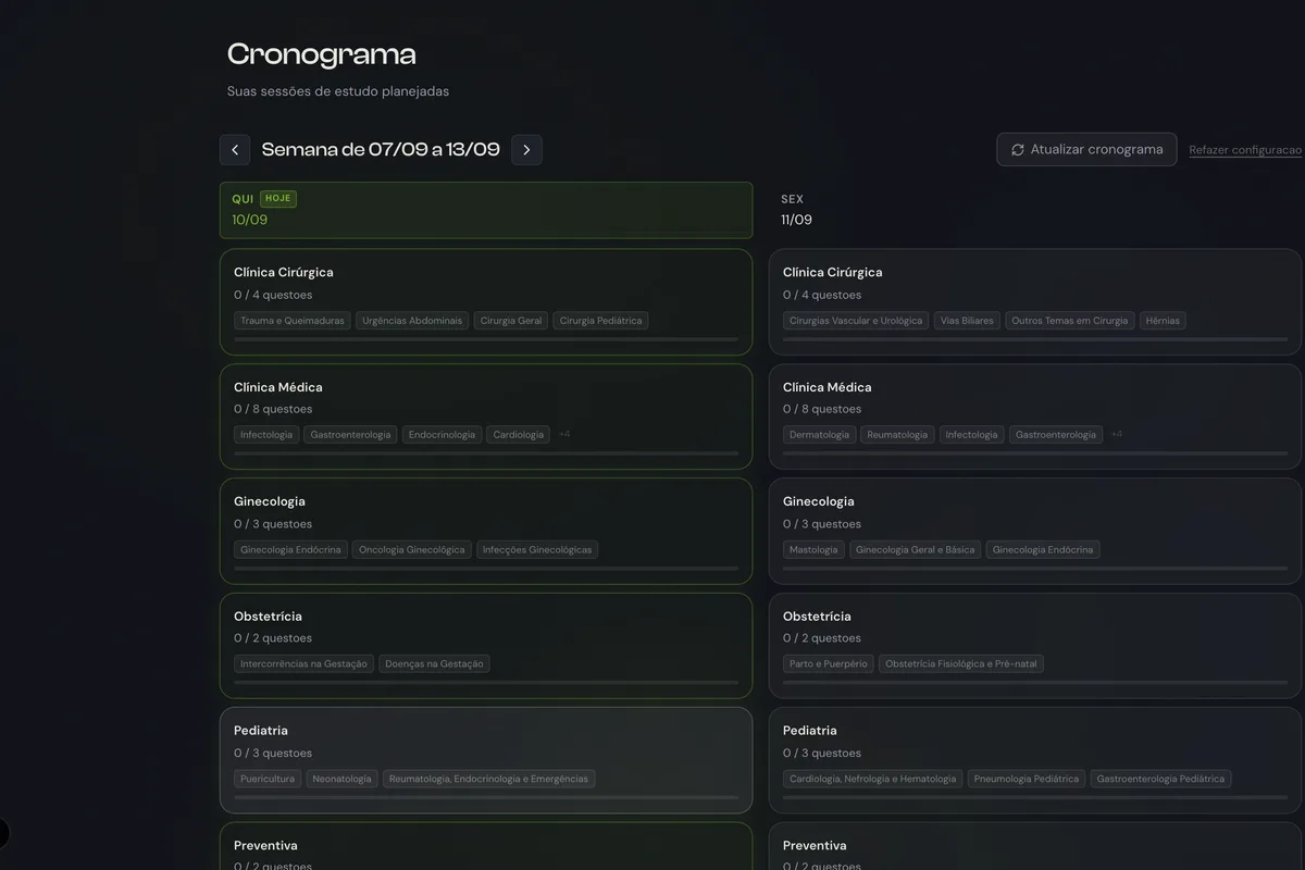 Tela da plataforma: Receba seu cronograma